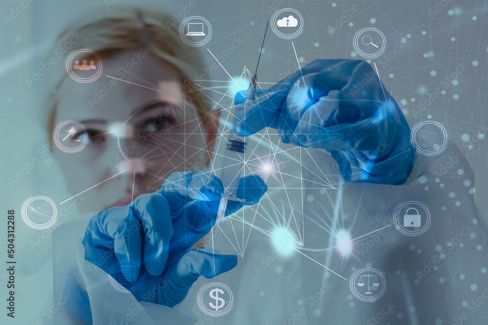 Aufkleber digital communication and virtual screen metaverse technology concept web 3.0.hand touch globe inter