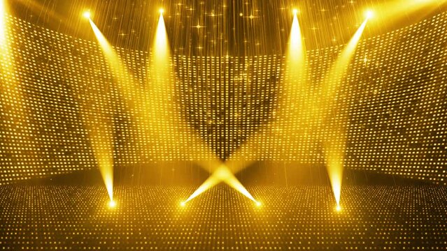 Golden particle neon light display hall stage background