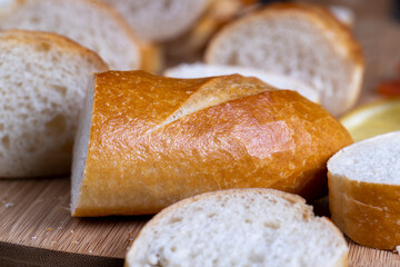 sliced baguette while cooking in the kitchen