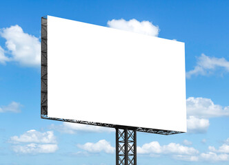 Outdoor billboard on blue sky background with clipping path