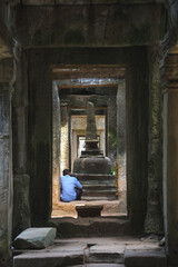 Inside the temple ruins in Angkor