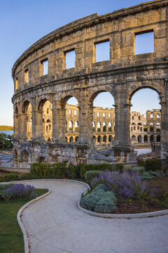 View to Roman ruins in Pula