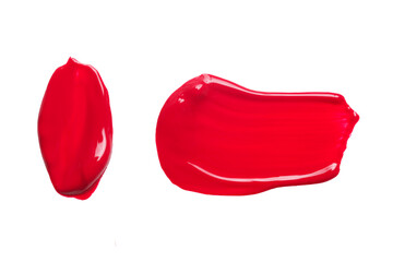 Smudged red lipstick isolated on white background	