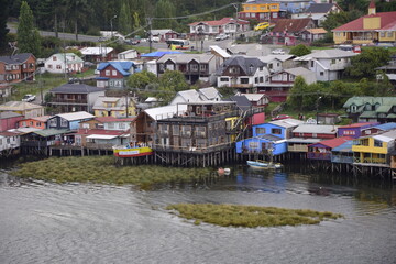 Houses on stilts (palafitos) in Castro, Chiloe Island, Patagonia, Chile
