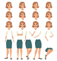 Young Woman Character Constructor with Separated Body Parts and Face with Different Emotion Vector Set