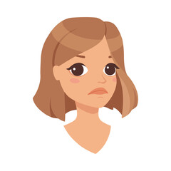 Pretty Woman Character Face with Short Haircut Feeling Sad Vector Illustration