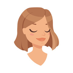 Pretty Woman Character Face with Short Haircut Smiling Vector Illustration