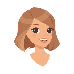 Pretty Woman Character Face with Short Haircut Smiling Vector Illustration