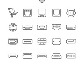 Computer ports. Rj-45, hdmi, sata, dvi, usb and other. Computer connectors. Vga port. Pixel Perfect Vector Thin Line Icons. Simple Minimal Pictogram