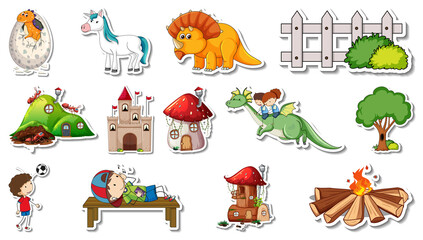 Sticker set of fantasy fairy tale cartoon characters