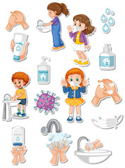 Sticker set of covid19 and cartoon characters