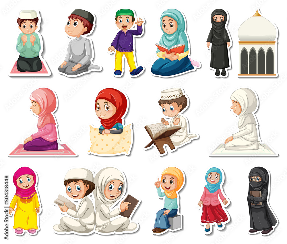 Sticker Sticker set of Islamic religious symbols and cartoon characters