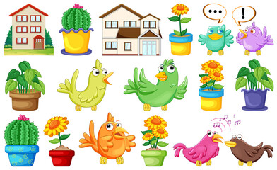 Fototapeta premium Different house designs and cute birds