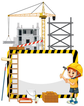 Empty banner with construction objects and elements