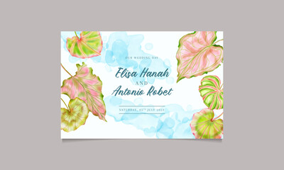 Tropical leaves wedding invitation template