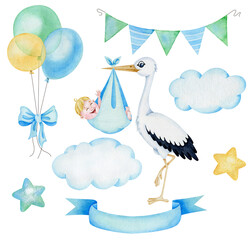 Watercolor set newborn baby