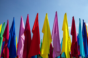 colorful bright flags on the streets during the holidays