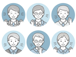 喜ぶ高齢男性の丸アイコンセット