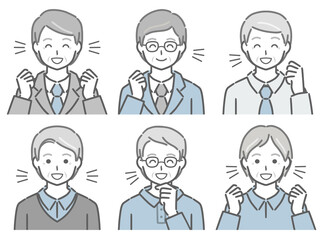 喜ぶ高齢男性の上半身セット