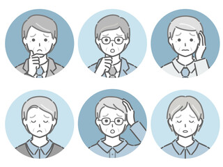 困る高齢男性の丸アイコンセット