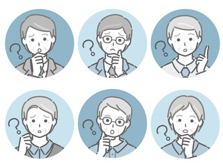 疑問に思う高齢男性の丸アイコンセット