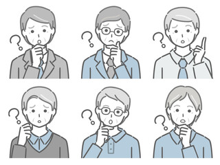 疑問に思う高齢男性の上半身セット