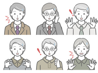 驚く高齢男性の上半身セット