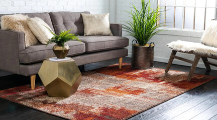 Modern abstract living room interior area rug.