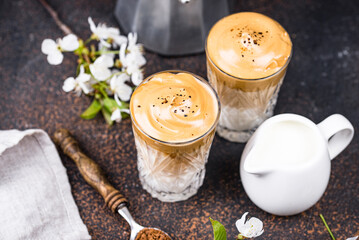 Dalgona whipped coffee with milk