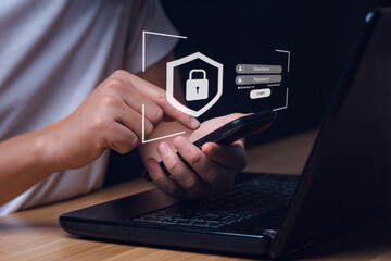 login and password cyber security concept Data protection and secure internet access cyber security. secure access to users personal information security and encryption