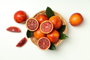 Concept of citrus fruit, red orange on white background