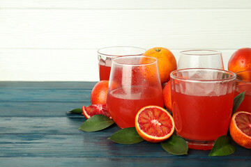 Concept of drink, red orange juice, space for text