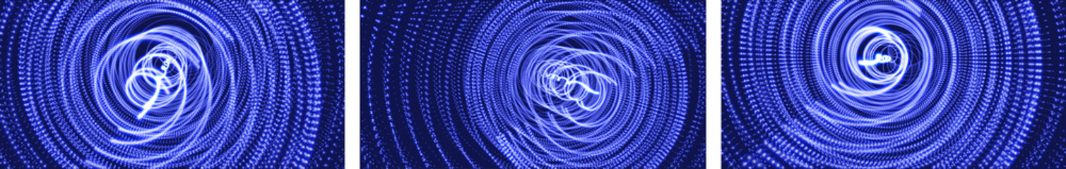 Abstract science or technology background. Array with dynamic particles. Swirl with connected dots and light effect. 3d grid surface. Vector illustration.