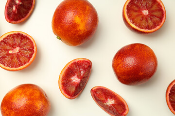 Concept of citrus fruit, red orange on white background