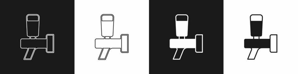 Set Beer tap icon isolated on black and white background. Vector