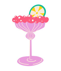 Cocktail. Summer refreshing drink in a glass. Cocktail with a slice of lemon. For printing restaurant menus and stickers. Hand drawn vector illustration