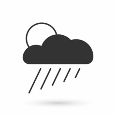 Grey Cloud with rain and sun icon isolated on white background. Rain cloud precipitation with rain drops. Vector