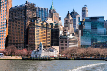 Scene of New york cityscape river side which location is lower manhattan,pier 36, Architecture and building with tourist concept