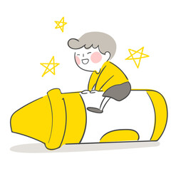 아이 일러스트_크레파스를 탄 아이