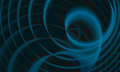 Abstract 3d artwork illustrating blue unwinding screwing spiral in deep dark space. Conceptual idea of bonds, connections and sound of infinity. Great as cover print, background, blank for designs.