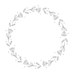 Line art flowers and leaves frame. Design element for greeting card, invitation, poster, social media. Isolated vector illustration 