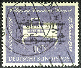 GERMANY - CIRCA 1956: a stamp printed in the Germany shows Clavichord, 200th Anniversary of the...