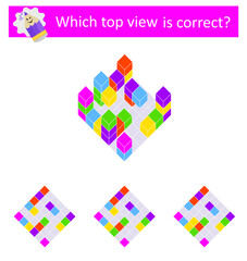 Fototapeta na wymiar Logic game for kids. Which top vıew is correct? IQ training test. Printable worksheet. Vector illustration
