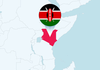 Naklejka premium Africa with selected Kenya map and Kenya flag icon.