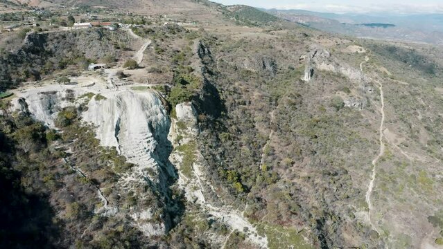 Aerial view of Hierve el Agua,set of natural travertine rock formations in San Lorenzo Albarradas, Oaxaca,