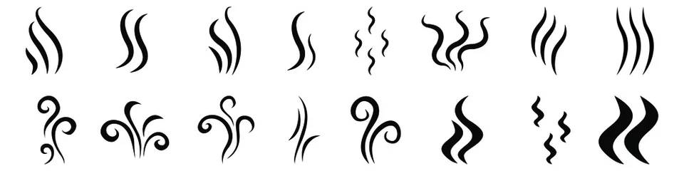 Fotobehang Aroma icon vector set. smell illustration sign collection. vaporize symbol or logo. Outline symbols smoke, cooking steam odour, fume of flame.  © Denys