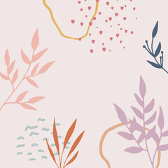 Minimalist abstract background with outline leaves