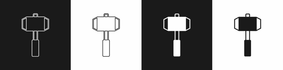 Set Sledgehammer icon isolated on black and white background. Vector