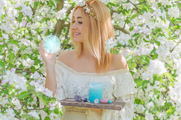 White magic, clean energy reiki concept.  Magical attributes, herbs and flowers, natural Wicca...