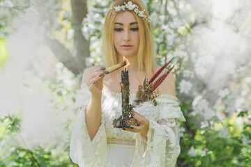 White magic, clean energy reiki concept.  Magical attributes, herbs and flowers, natural Wicca...